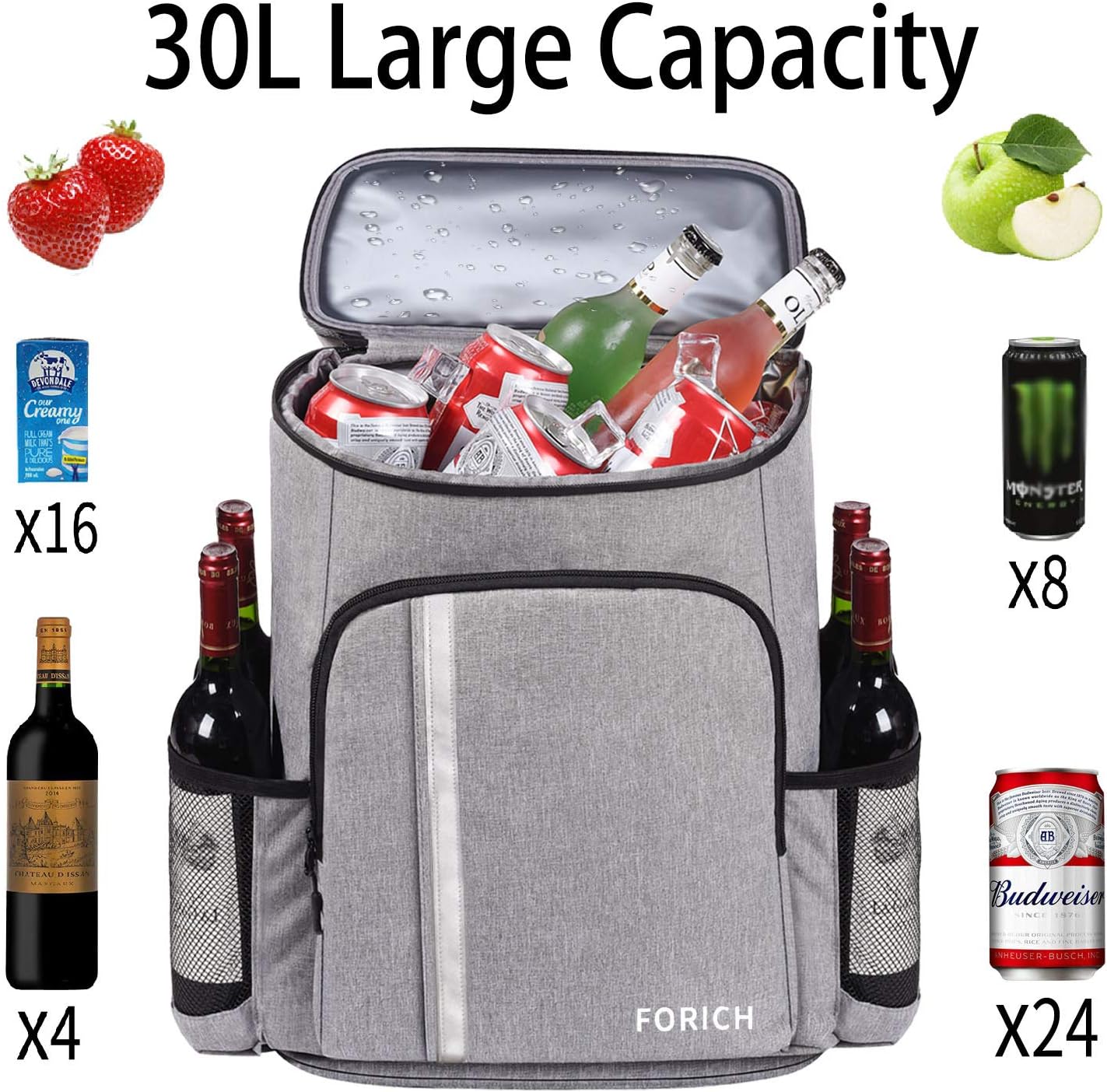 Backpack Cooler Leakproof Insulated Waterproof Backpack Cooler Bag, Lightweight Soft Beach Cooler Backpack for Men Women to Work Lunch Picnics Camping Hiking, 30 Cans